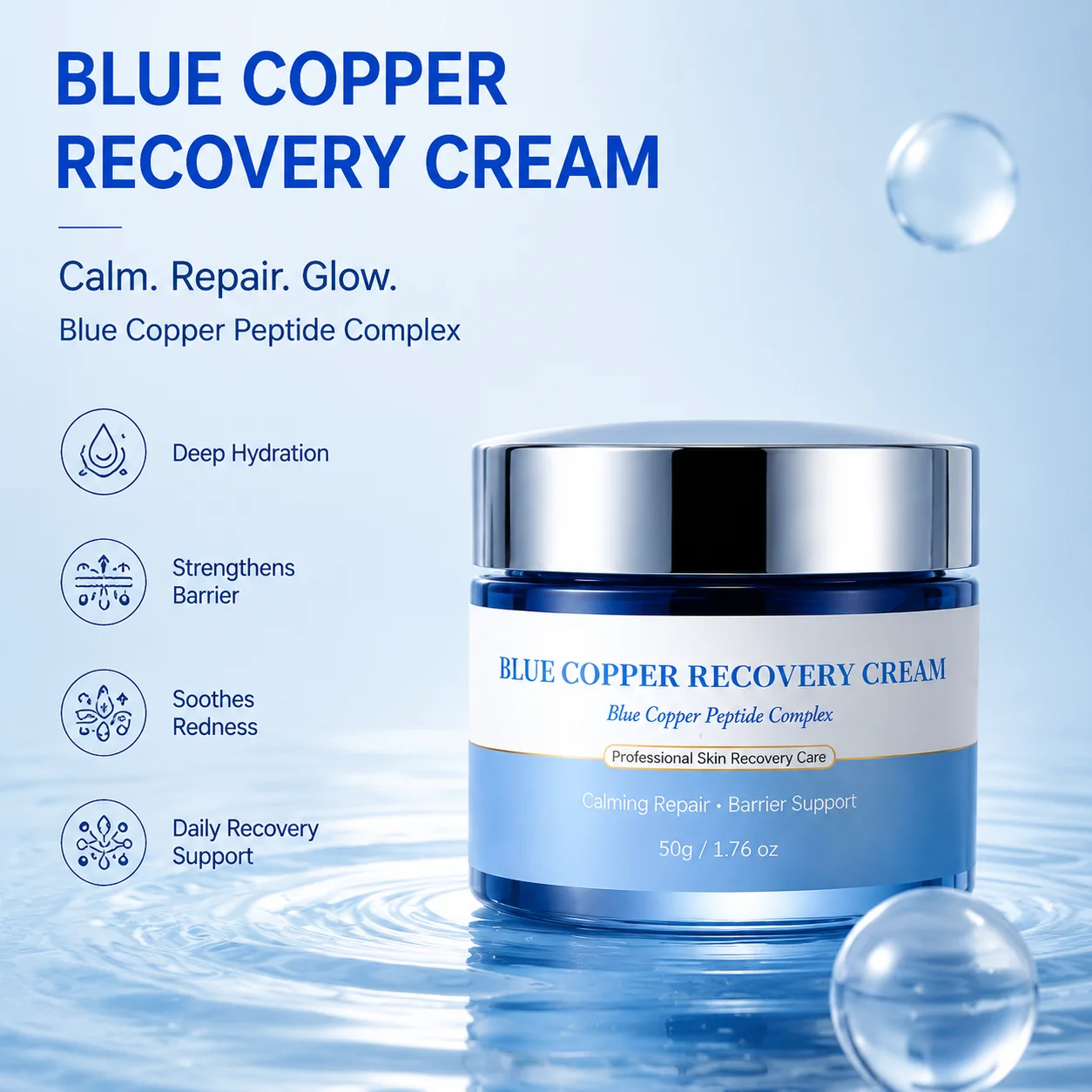 Blue Copper Peptide Complex Glow Repair Cream Hydration Serum Clam Soothes Mist Toner Barrier Support Home Care Korean Skin Care