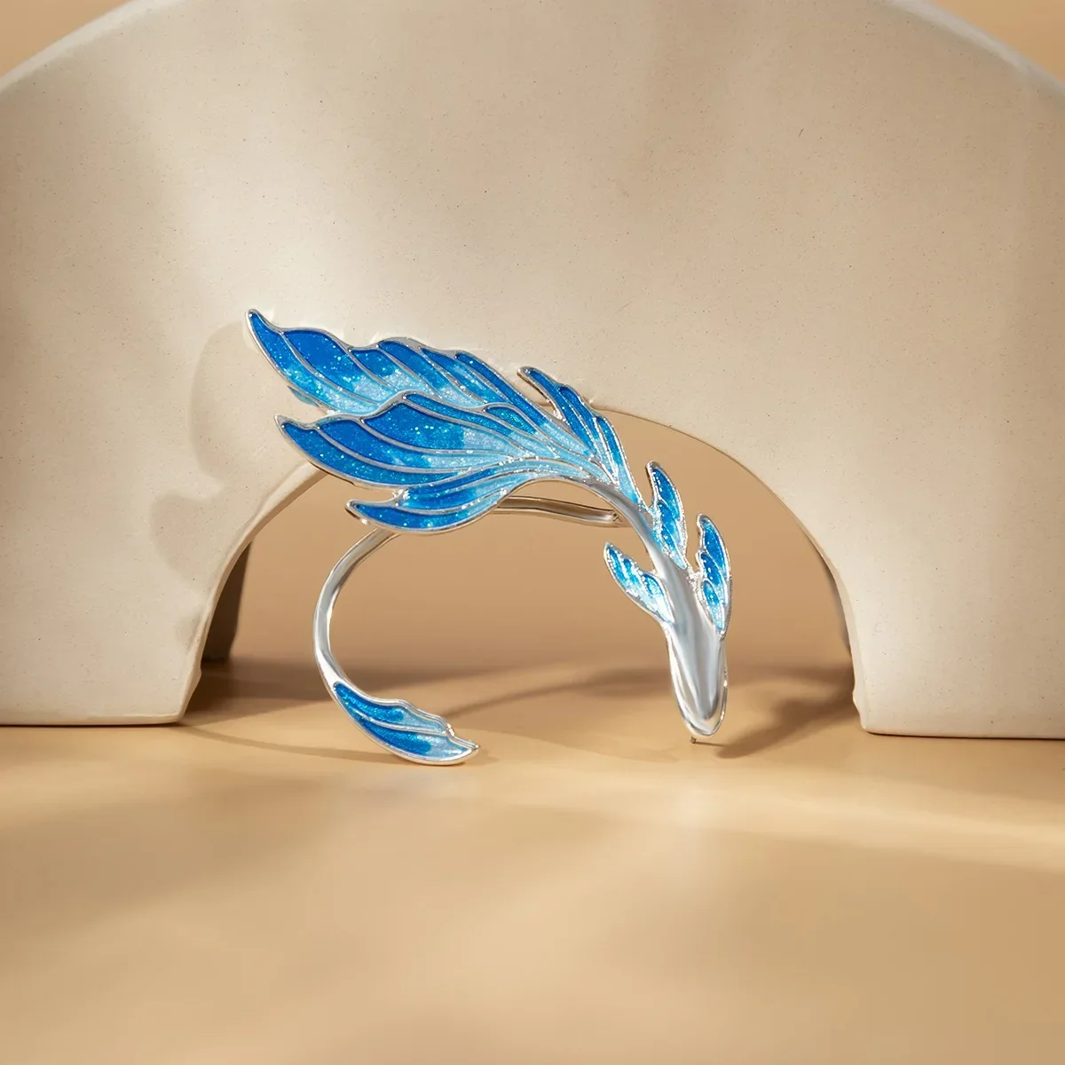 Luxury Blue Painted Elf Ear Accessories for Women Fish Ear Clip Earrings Fairy Wings Without Piercing Earrings Wedding Jewelry