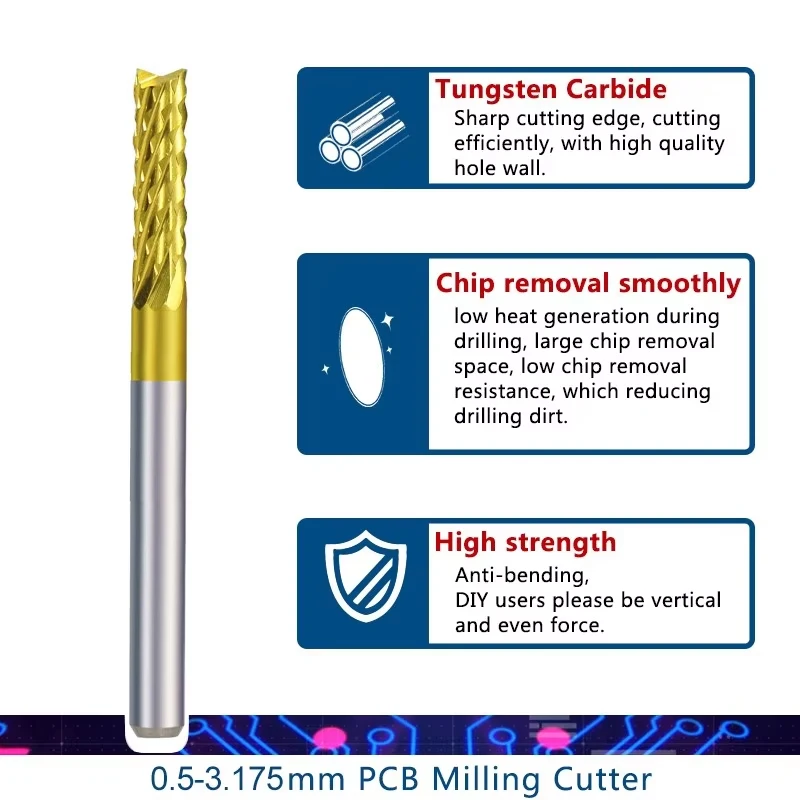 CMCP mısır End Mill 10 adet 0.5-3.175mm karbür PCB freze kesicisi seti teneke kaplı 3.175mm şaft PCB makine kesme freze araçları
