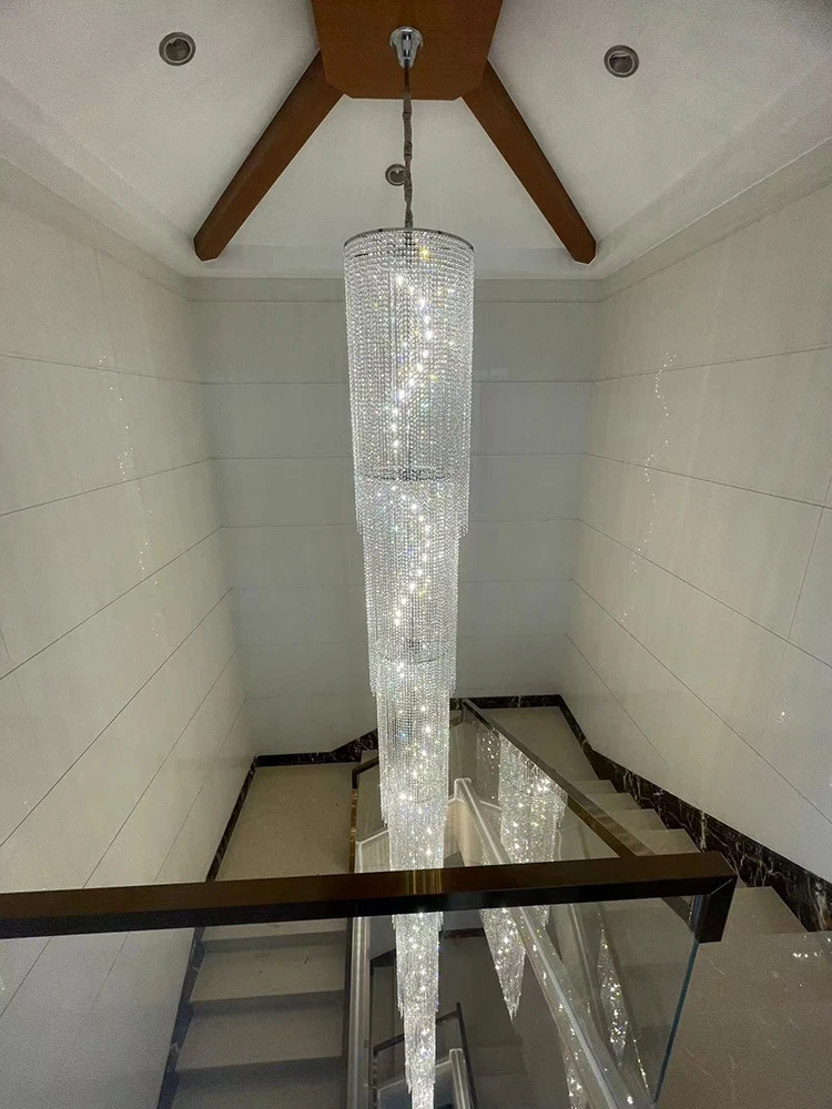 

Simple Staircase Long Crystal Chandelier Personalized Light Luxury Villa Rotating Staircase Living Room Lighting Fixtures Lustre