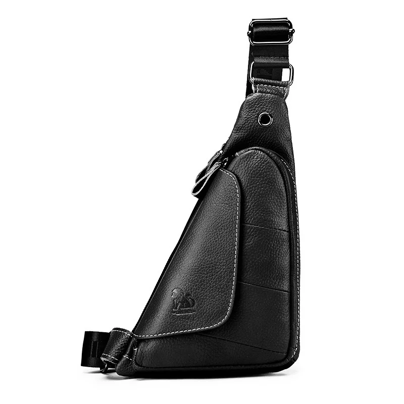 First layer cowhide men Chest bag Genuine Leather men's triangle bag Fashion vintage mini bag shoulder crossbody bag travel