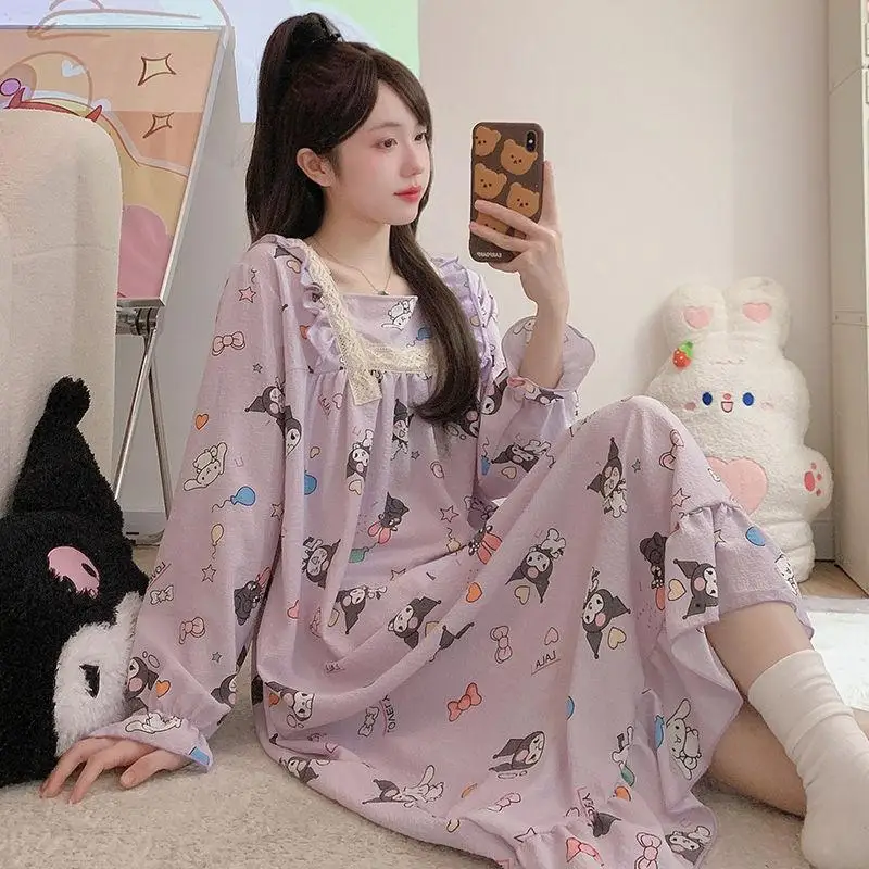 

Sanrio Kawaii Night Dress Kuromi Summer Cute Pajamas Cartoon Skirt Fashion Sweet Breathable Comfort Fashion Gift for Girlfriend