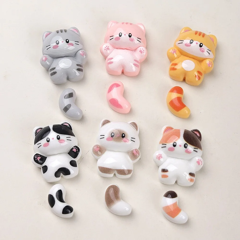 10pcs Mini Kawaii Split Tail Cat Resin Flat Back Charms Cabochons Scrapbook Diy Party Hairpin Accessories Home Decoration Craft
