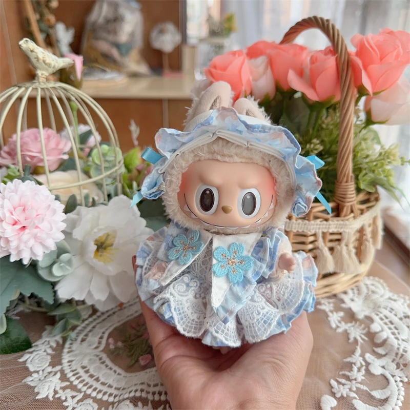 

LABUBU одежда, детская одежда, 17 см, макарон в форме сердца, сидящий на вечеринке, головной убор + костюм с юбкой (2 точки)