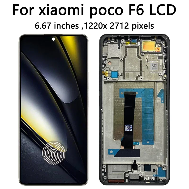 6.67”AMOLED 120Hz For Xiaomi Poco F6 LCD Display Touch Screen Digitizer Assembly For mi Poco F6 24069PC21G Display Frame