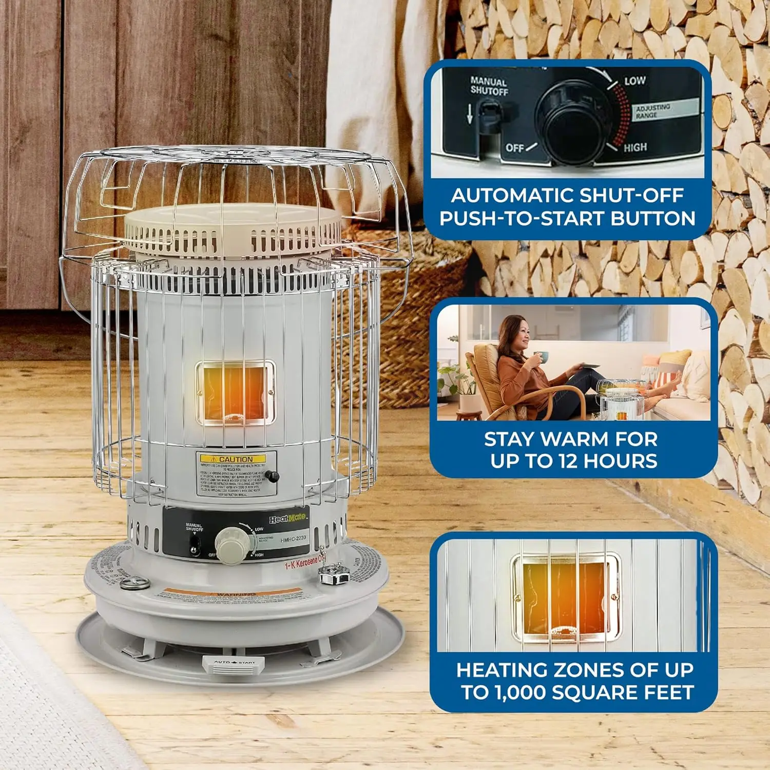 Portable Indoor/Outdoor Kerosene Heater for 1000 sq.ft., 23,500 BTU, Auto Safety Shut Off, Tip-Over Swi