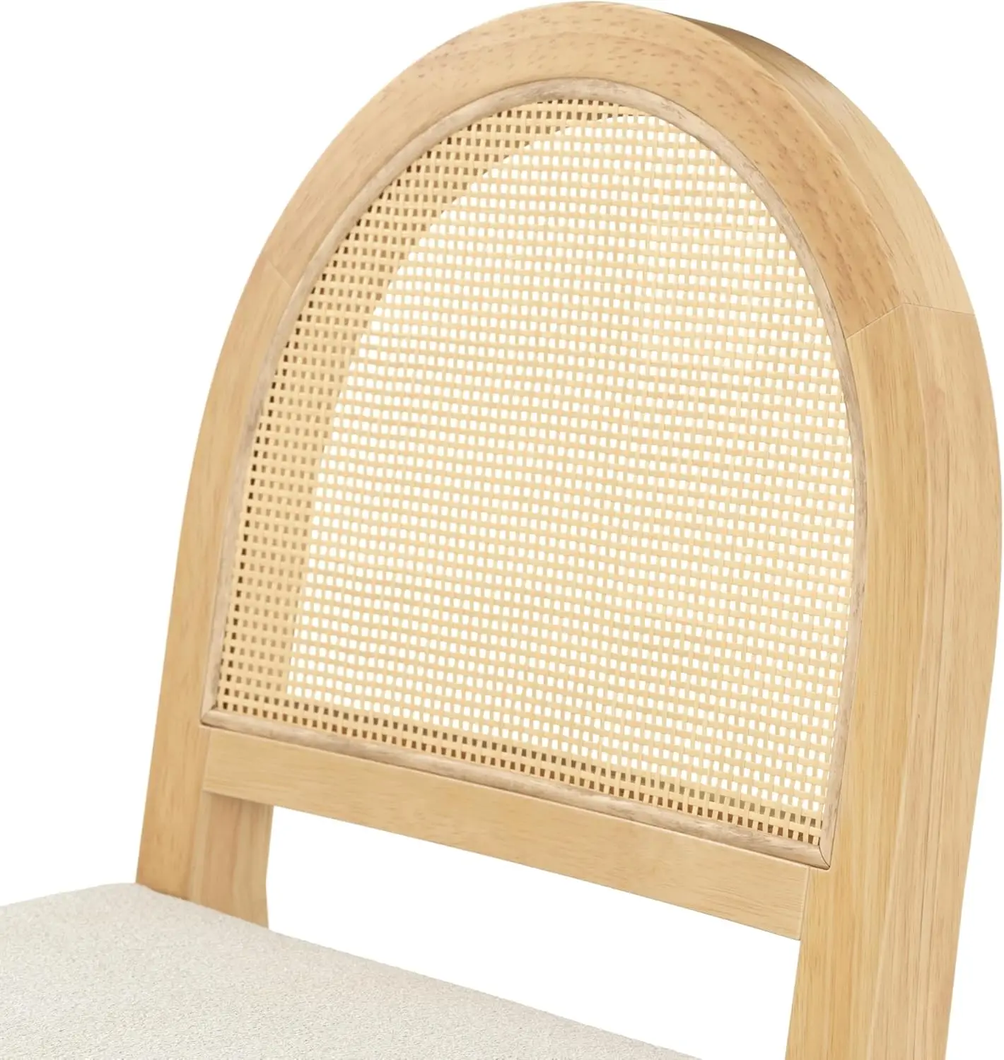 Bailey Upholstered Rattan Bar Stool in Oak Finish Frame, Counter Height Stool with Natural Rattan Woven Back For Kitchen Island