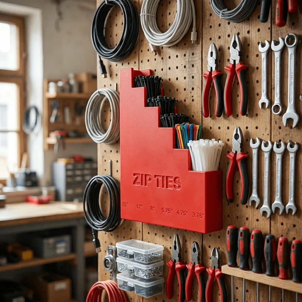 1 Stück, roter, an der Wand montierbarer Kabelbinder-Organizer aus PP, mehrstöckiges Kabelbinder-Aufbewahrungsregal für die Organisation von Werkzeugen in der Garage oder Werkstatt. – Detail 3