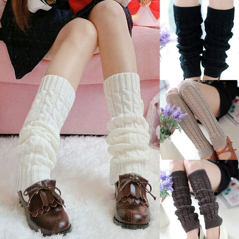 High Warm Black Christmas Gifts Knit Knitted Knee Socks Winter Leg Warmers For Women Fashion Gaiters Boot Cuffs Shag Hose C U5i9