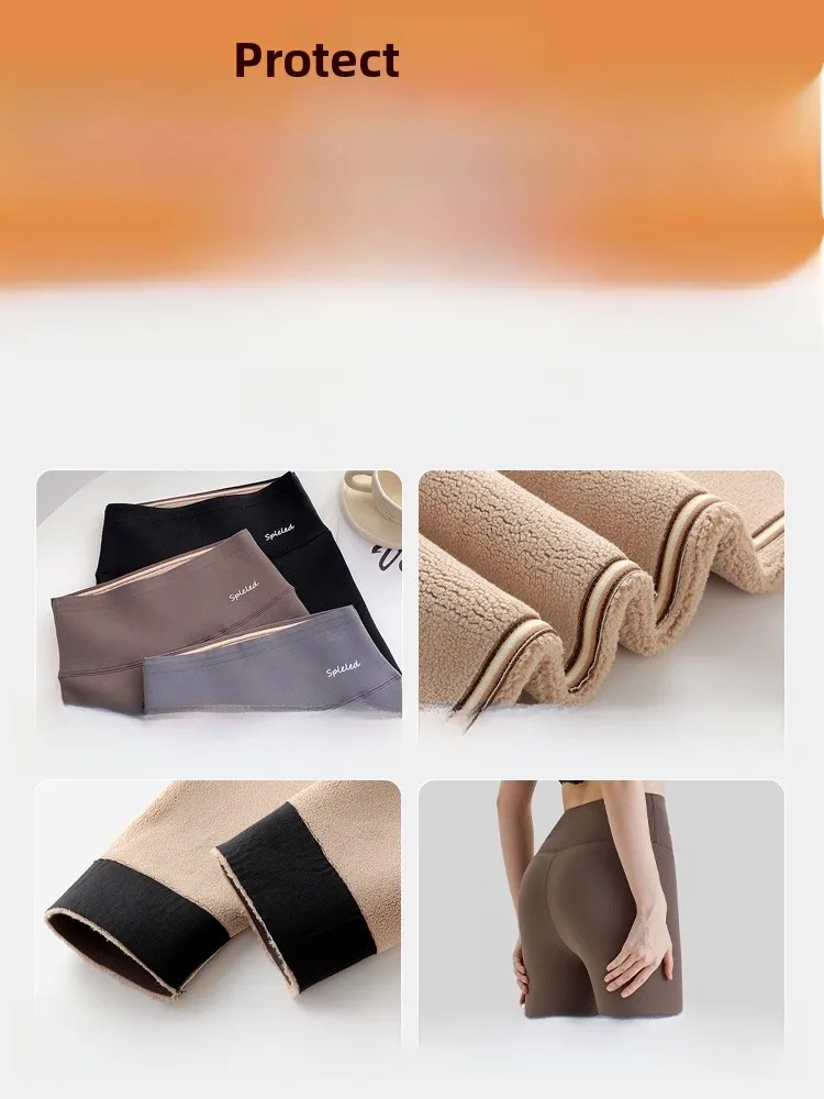 Fce feminino forrado arca pele calças de yoga cintura alta thi calças de algodão quente barriga emagrecimento bunda levantamento outerwear