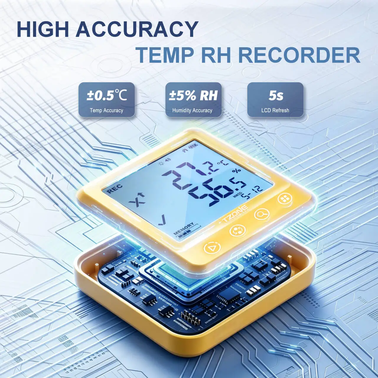 Tzone MTD801 4.2 Inch Large Display Bluetooth APP Monitor Warehouse Digital Handheld Thermometer Hygrometer with External Probe