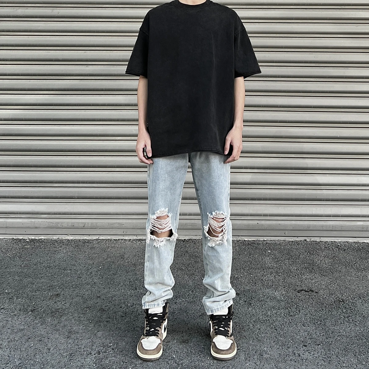 

Trendy American Sle Men's Jeans Summer Thin Large Size Hip Hop Straight Leg Clean Fit Casual Pants Vintage Hole Design
