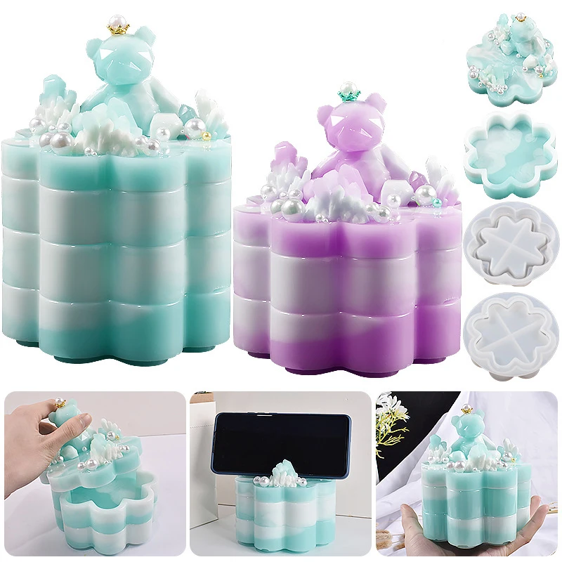 

Stacking Container Molds For Epoxy Resin Silicone Mold Flower Shape With Cover DIY Making Toy Containers Jewelry Storage Box