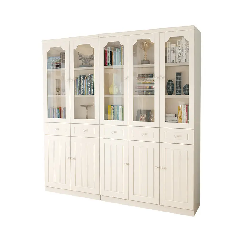 LMM solid wood two-door three-door flexible combination bookcase, countryside bookcase, white four-door storage cabinet