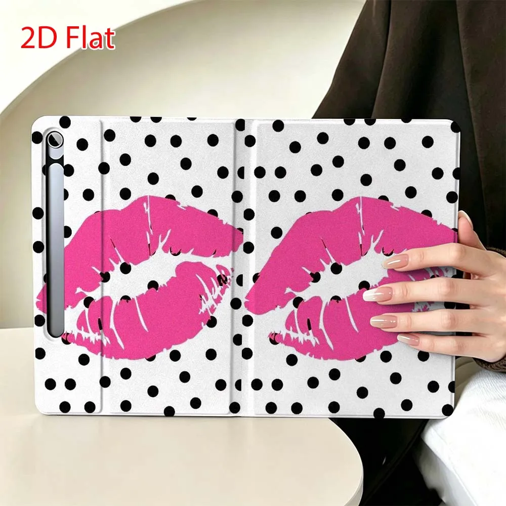 Polka Dot lip pattern For Samsung Galaxy Tab S11 S10 S9 S8 S7 S6 A9 A8 A11 Lite FE Plus Pen Tray Tablet Case Soft