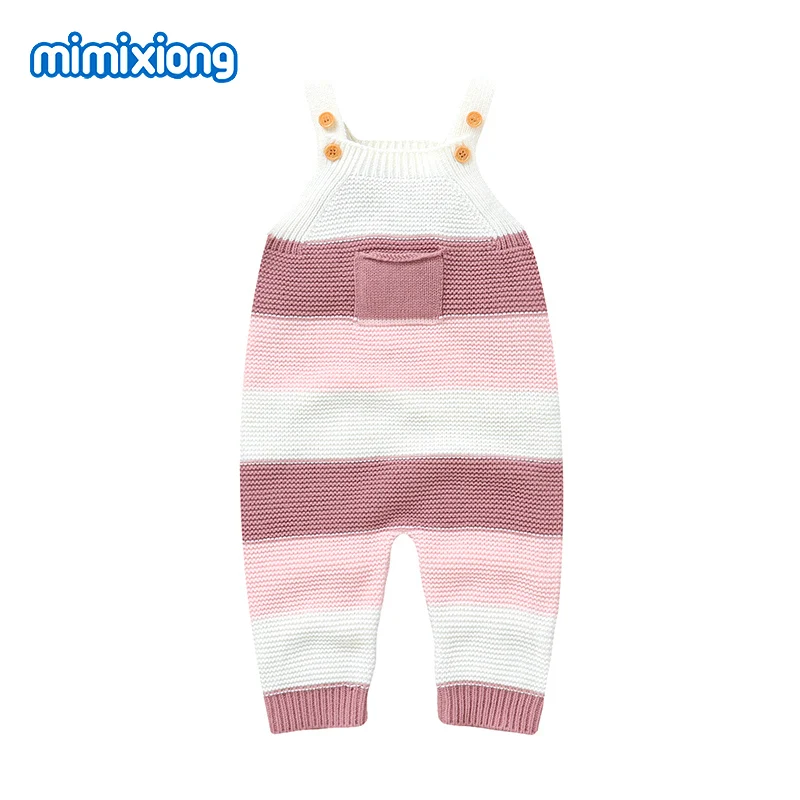 Newborn Rompers 0-18m Spring Summer Sleeveless One Piece Infant Boys Girls Knit Jumpsuits Toddler Child Stripes Overalls Clothes