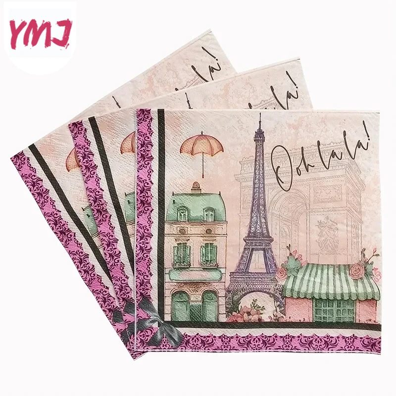 Paris Tower colorful printed napkins disposable hotel banquet party decoration table paper baking paper 2-Ply 10/20pcs 33*33cm