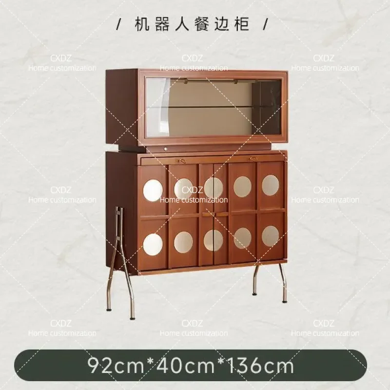 Nordic Solid Wood Storage Cabinet Retro Wall Mounted Tea Display Shelf High Locker for Living Room Dining Entryway