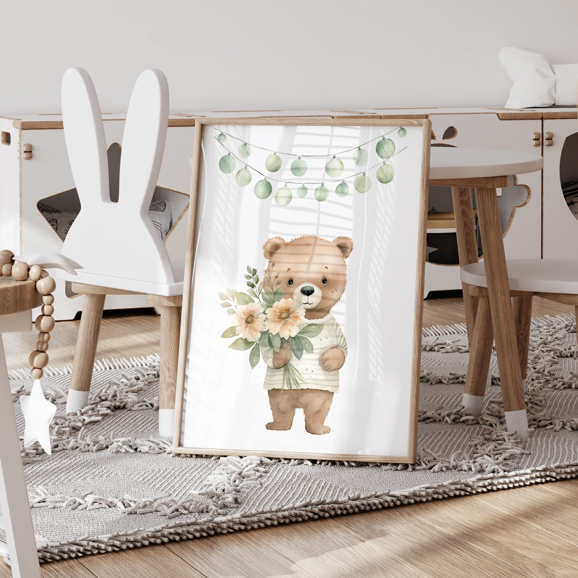 3pcs Personalized Custom Name Cartoon Bear Wall Art Print Picture Canvas Poster Painting For Living Child Room Home Decor