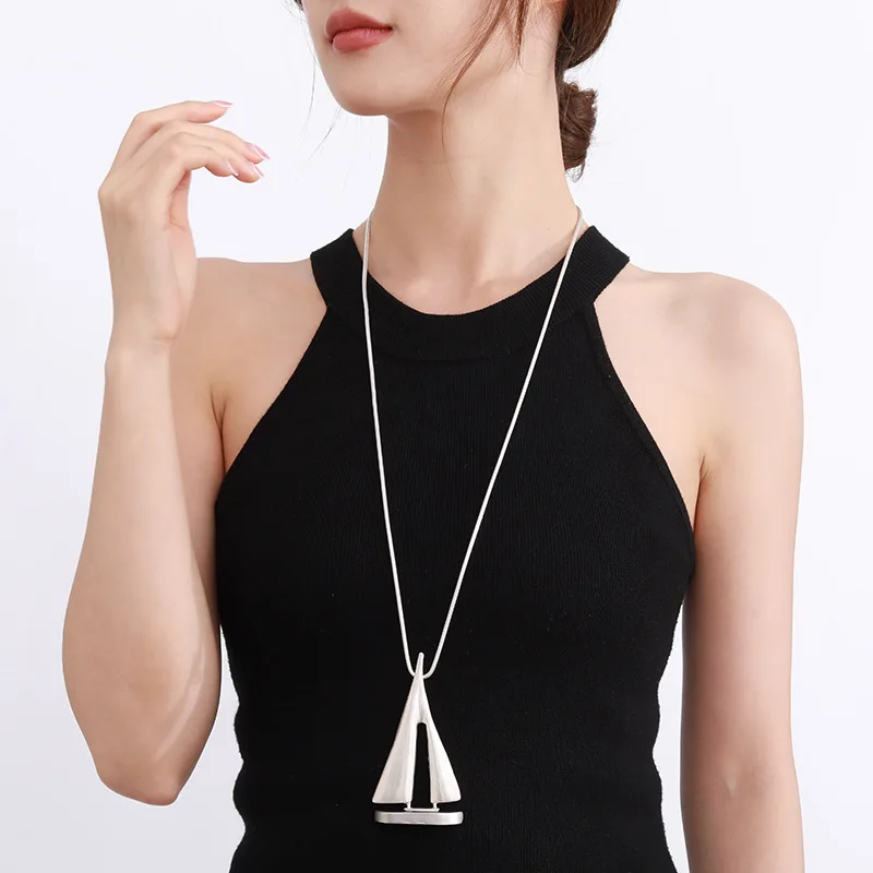 

Kaseakia Popular Design Sailboat Alloy Pendant Women's Long Necklace, Sweater Chain Jewelry Accessories