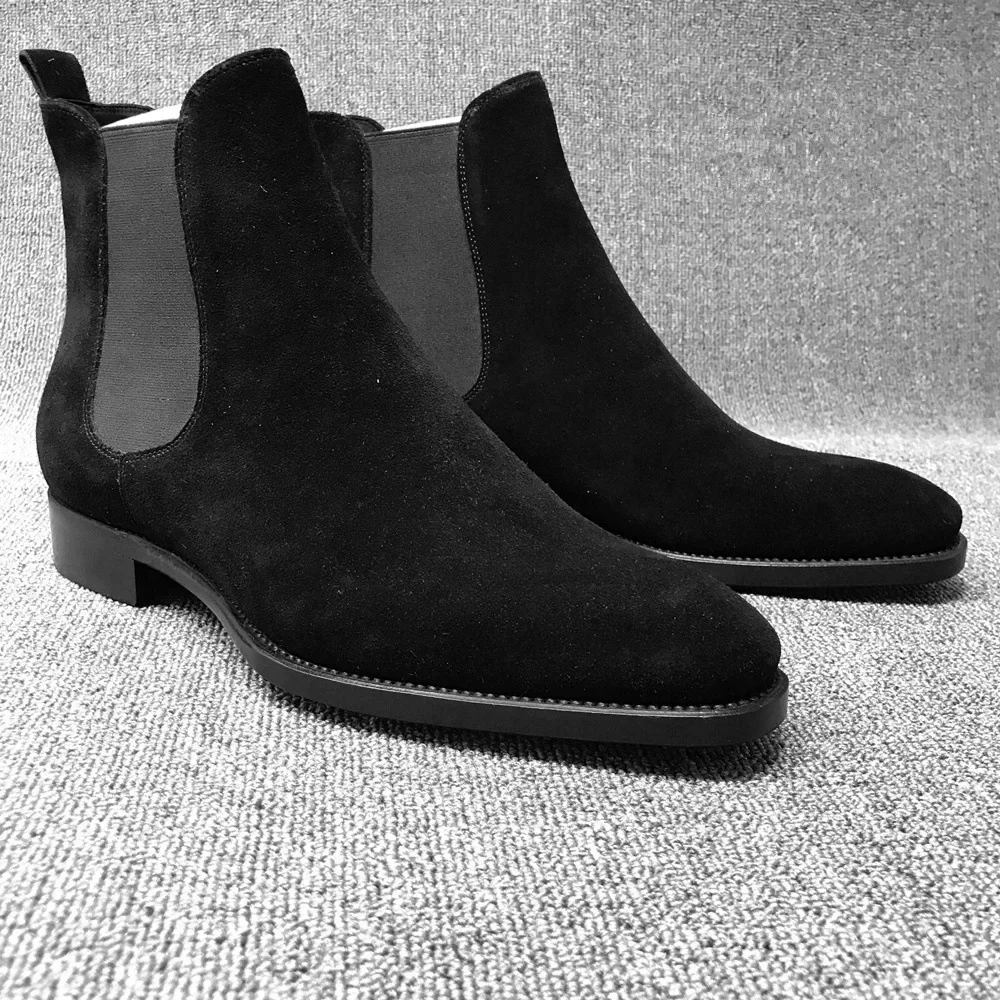 Botas Chelsea de terciopelo para Hombre, zapatos de vestir de tobillo alto, resistentes al desgaste, color negro y marrón