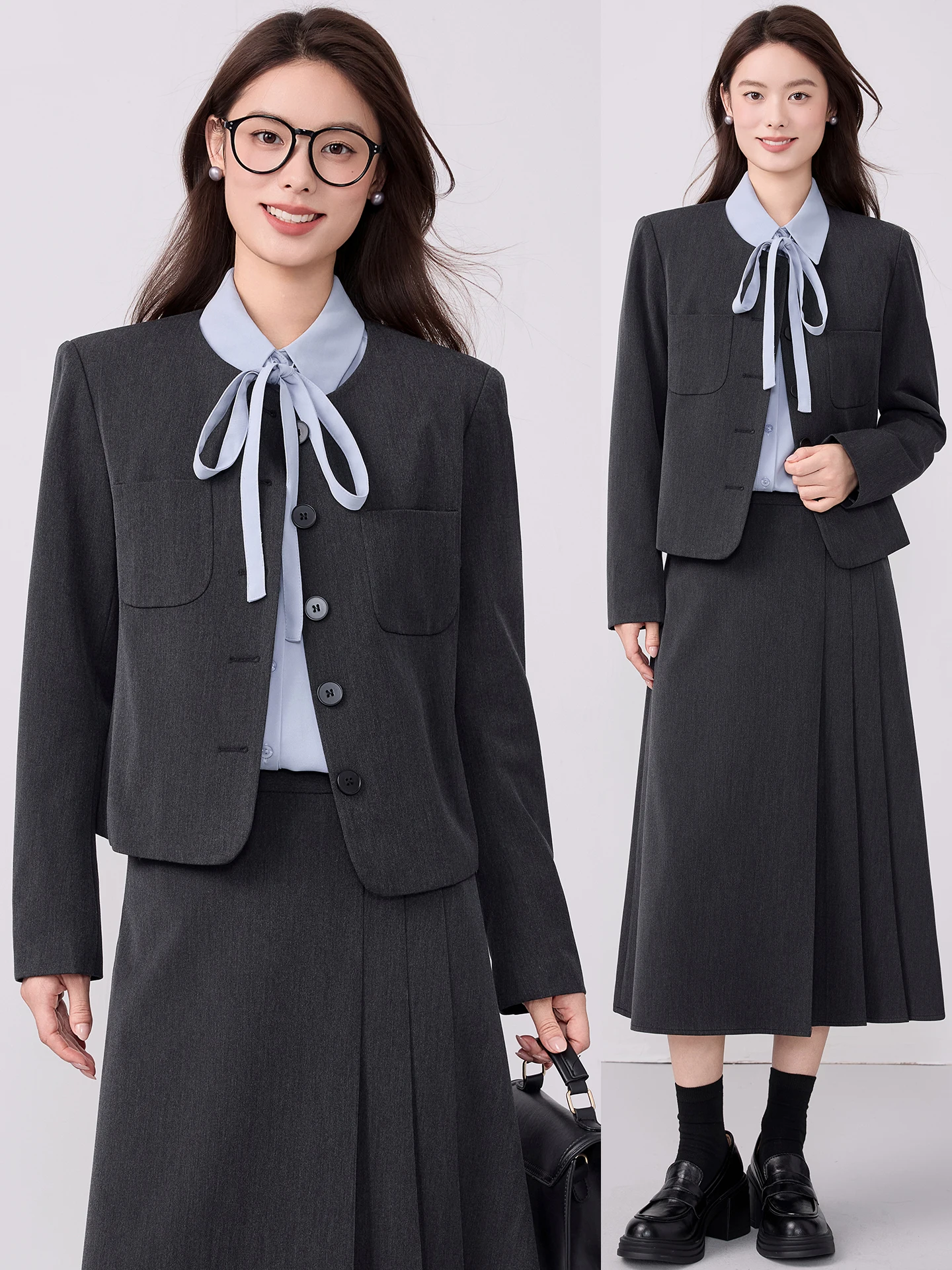 

Gray Suit Jacket Women's Small Size Spring Autumn High-End Feeling College Students Teachers Interview Formal Western Suit Set