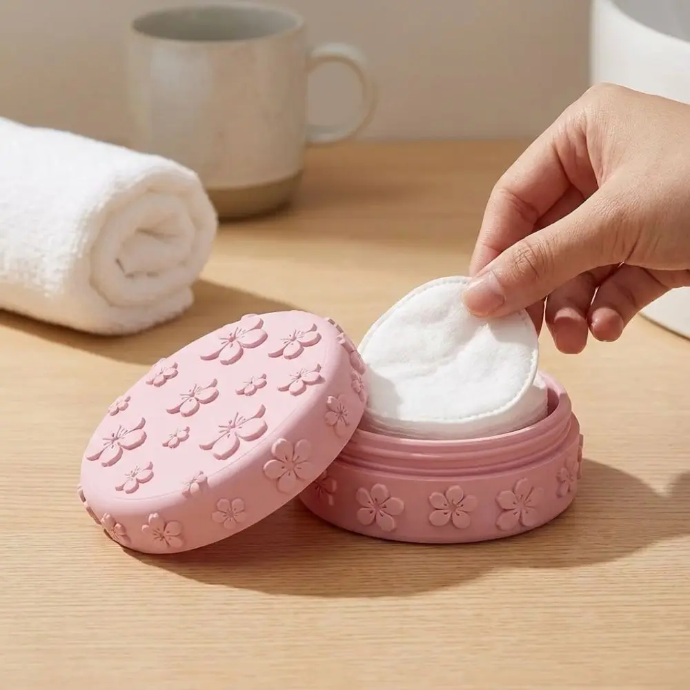 3D Printed Makeup Cotton Storage Box Dust-Proof Embossed Cherry Beauty Storage Jar with Lid Round Sealed Jewelry Display Box