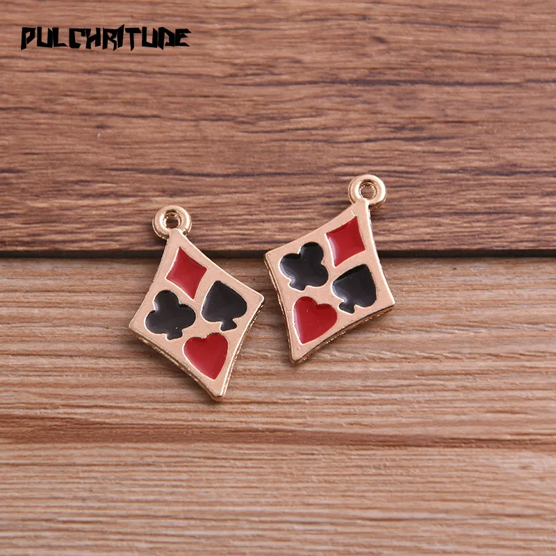 6Pcs 17*26mm Alloy Metal Drop Oil Playing Cards Charms Pendant For DIY Bracelet Necklace Jewelry Making