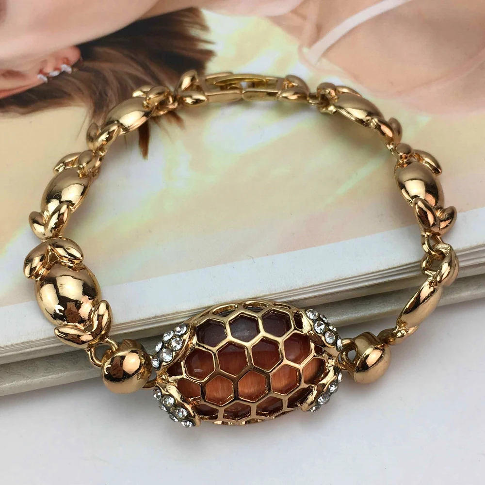 Fashion Trendy Women Jewelry Set Gold-Plated Beads Necklace Earrings Bracelet Ring Sets Girls Birthday Gifts FHK17030