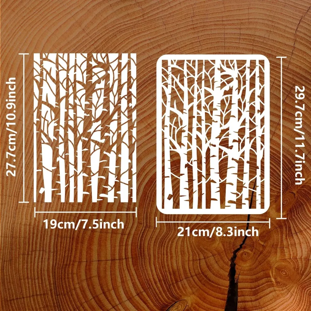 White Birch Painting Stencil 8.3x11.7inch Reusable Tree Trunks Pattern Drawing Template DIY Art Plants Tree Decoration Stencil
