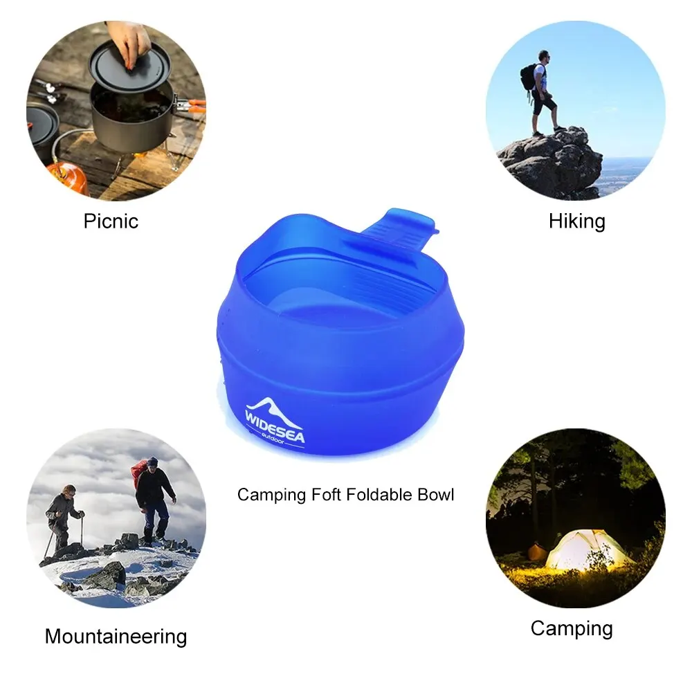 Widesea Camping 250ml Miękki składany kubek Zastawa stołowa Naczynia kuchenne Przenośny uchwyt Kieszonka na zewnątrz Miska Turystyka Kubek Piesze wycieczki Plecak TPE — zdjęcie 5