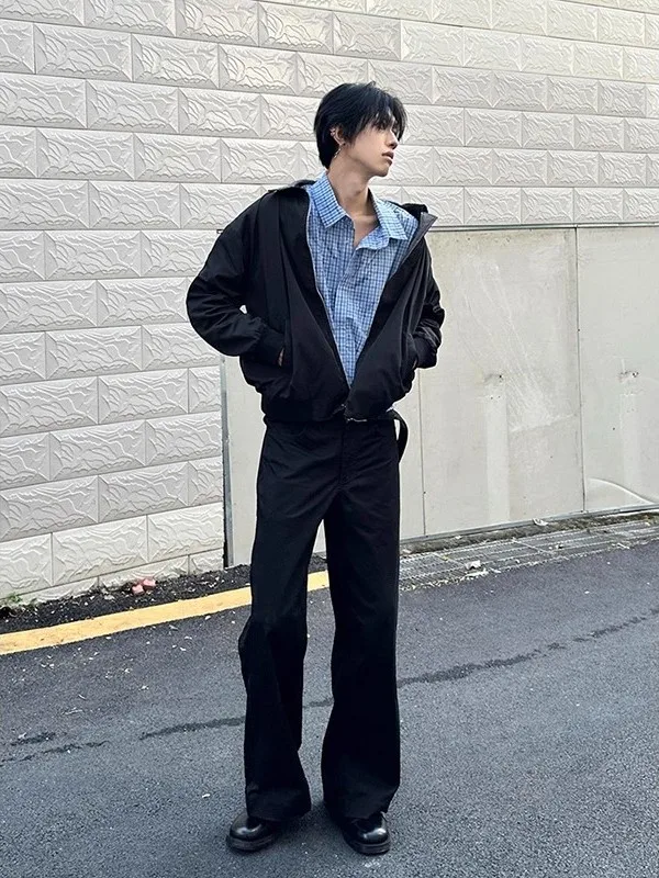 

Мужское джатовое джато в клетку в стиле пэчворк в американском стиле Sle ort, осеннее кожаное пальто Haome High-End Cleanfit для молодежи