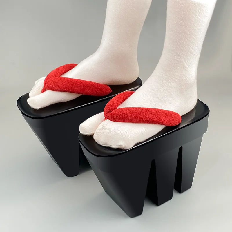 Japanese Geta Wooden Slippers Cos Flip-flops Sandals Clogs Men's And Women's PVC High-tooth Geisha Shoes height 14cm