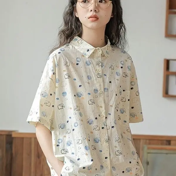 Japanese fresh and sweet floral short-sleeved shirt printing summer 2024 new loose shirt slimming top men clothing y2k tops