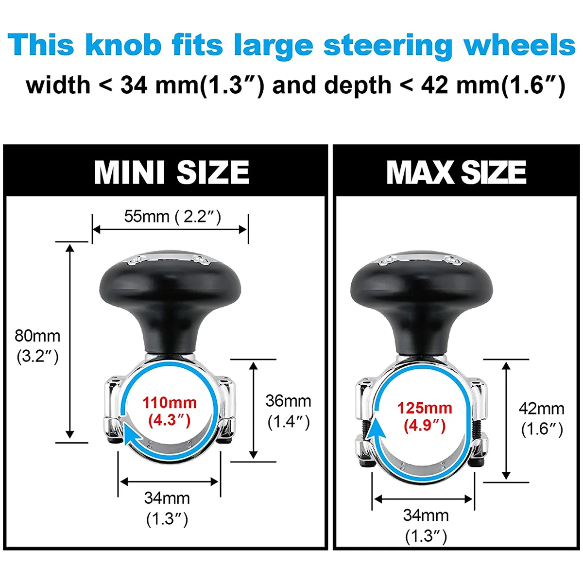 Steering Wheel Knob for Truck Steering Wheel Booster Spinner Knob 360 Degree Rotation Bearing Power Handle Ball Shaped for Car