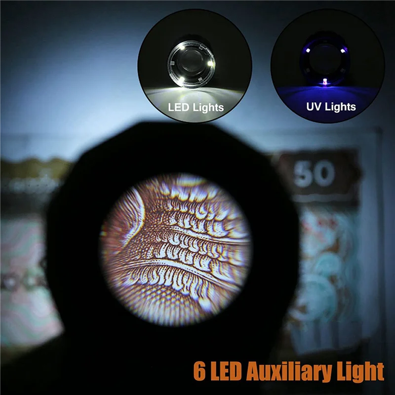 

EDT-2 Pcs 30X Loupe Magnifier With 6 LED Lights, Rechargeable Desktop Metal Jewelers Loupe, Magnifying Glass With Light