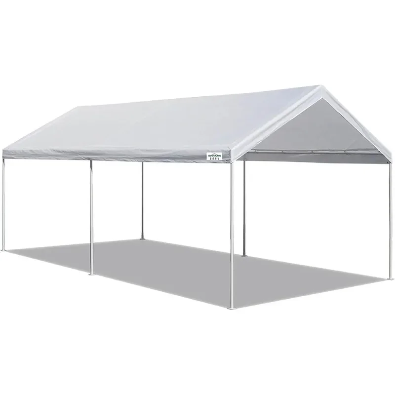 Powder Coated Heavy Duty Steel Frame Pop Up Carport with 6 Steel Stakes for Outdoor Activities and Events White