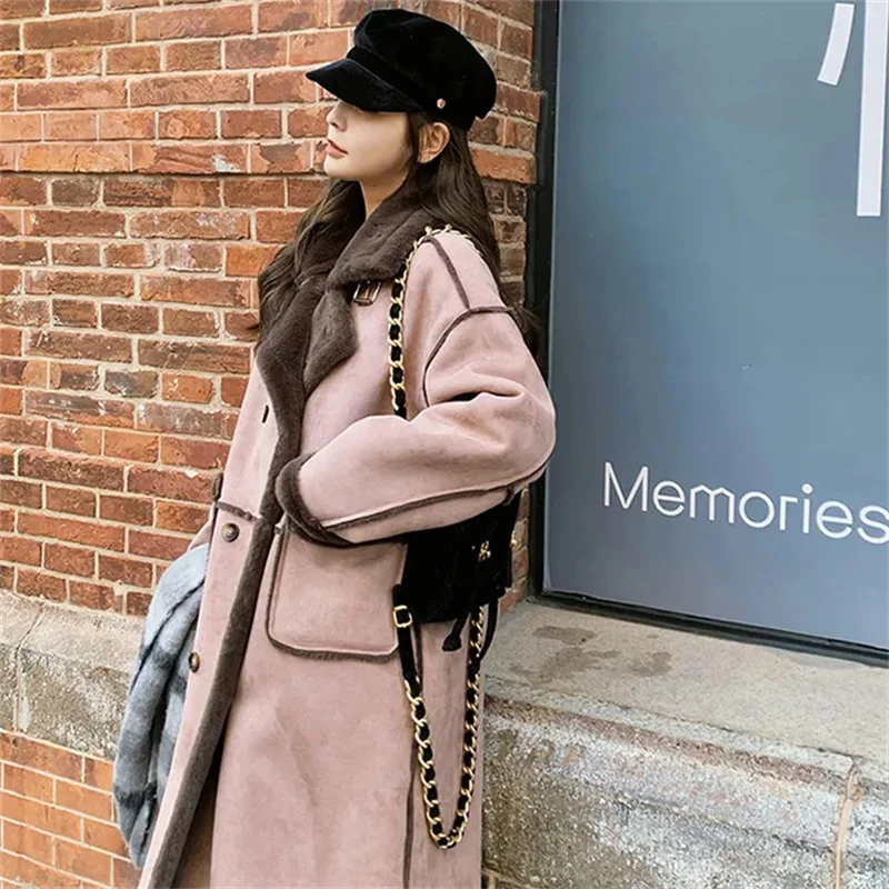 2023 inverno nuova versione coreana di media lunghezza sciolto Versatile cappotto imitazione pelliccia di visone doppio petto temperamento cappotto