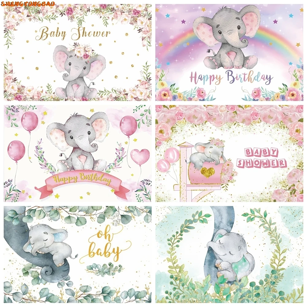 

Cute Elephant Baby 1st Birthday Backdrop for Photography Newborn Photo Photography Party Background Photocall Photo Studio Decor