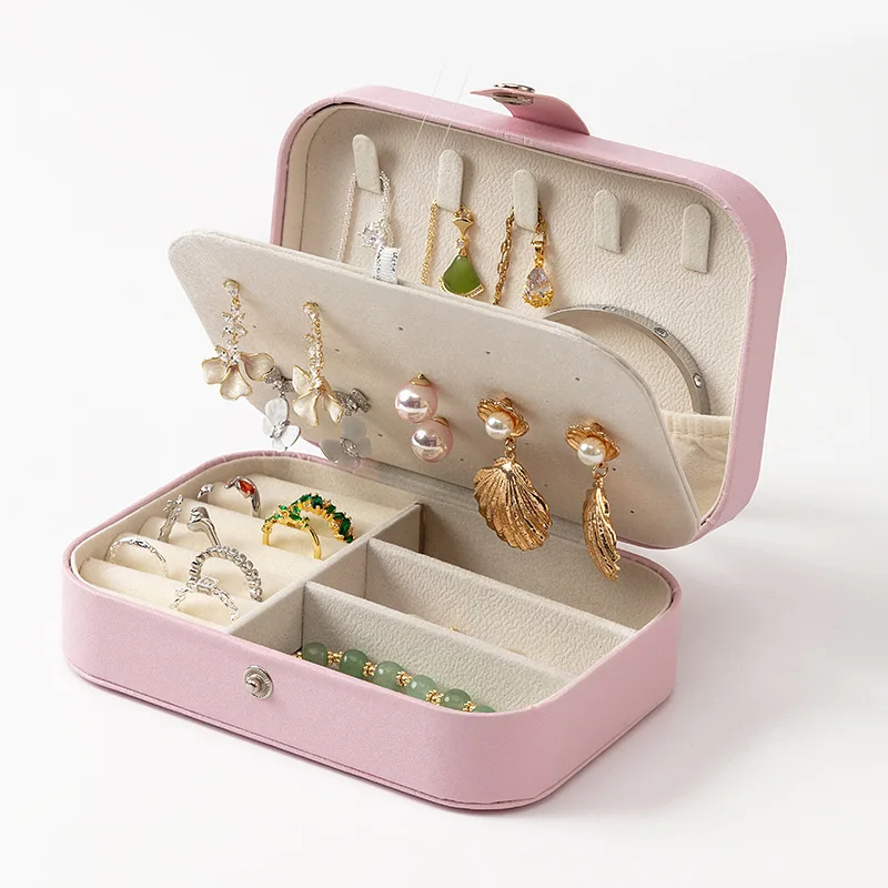 صندوق تخزين المجوهرات الصغير المحمول من سام باندا، منظم السفر، أقراط تخزين جلدية، قلادة وخاتم، عرض منظم المجوهرات