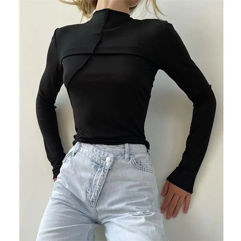 Women's Long-Sleeved T-Shirt 2023 Spring And Autumn New Youthful Vitality Slim-Fit With a Half-Turtleneck Base Shirt