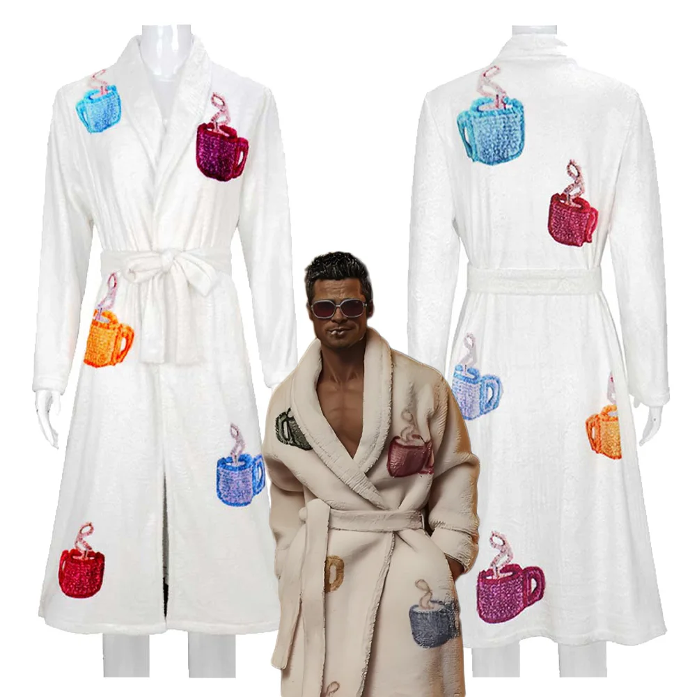 

Edward 1999 Movie Fight Club The Narrator Cosplay Bathrobe Men White Costume Halloween Roleplay Outfits Carnival Party Suits