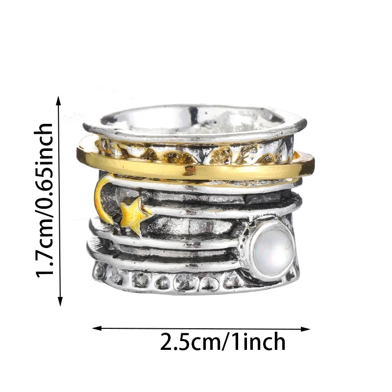 Vintage Moon Star Spinner Fidget Rings for Women Hammered Starry Sky Ring Spinner Wide Band Anti Anxiety Worry Jewelry Gifts