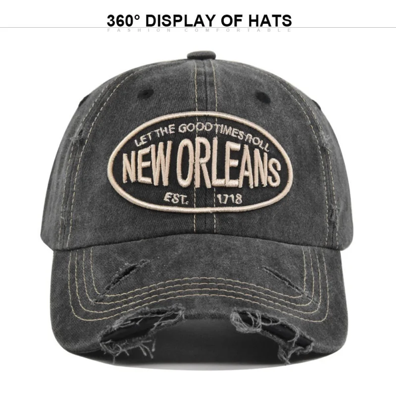 New Orleans Embroidered Distressed Baseball Cap Vintage Washed Cotton Adjustable Sun Hat For Men Women