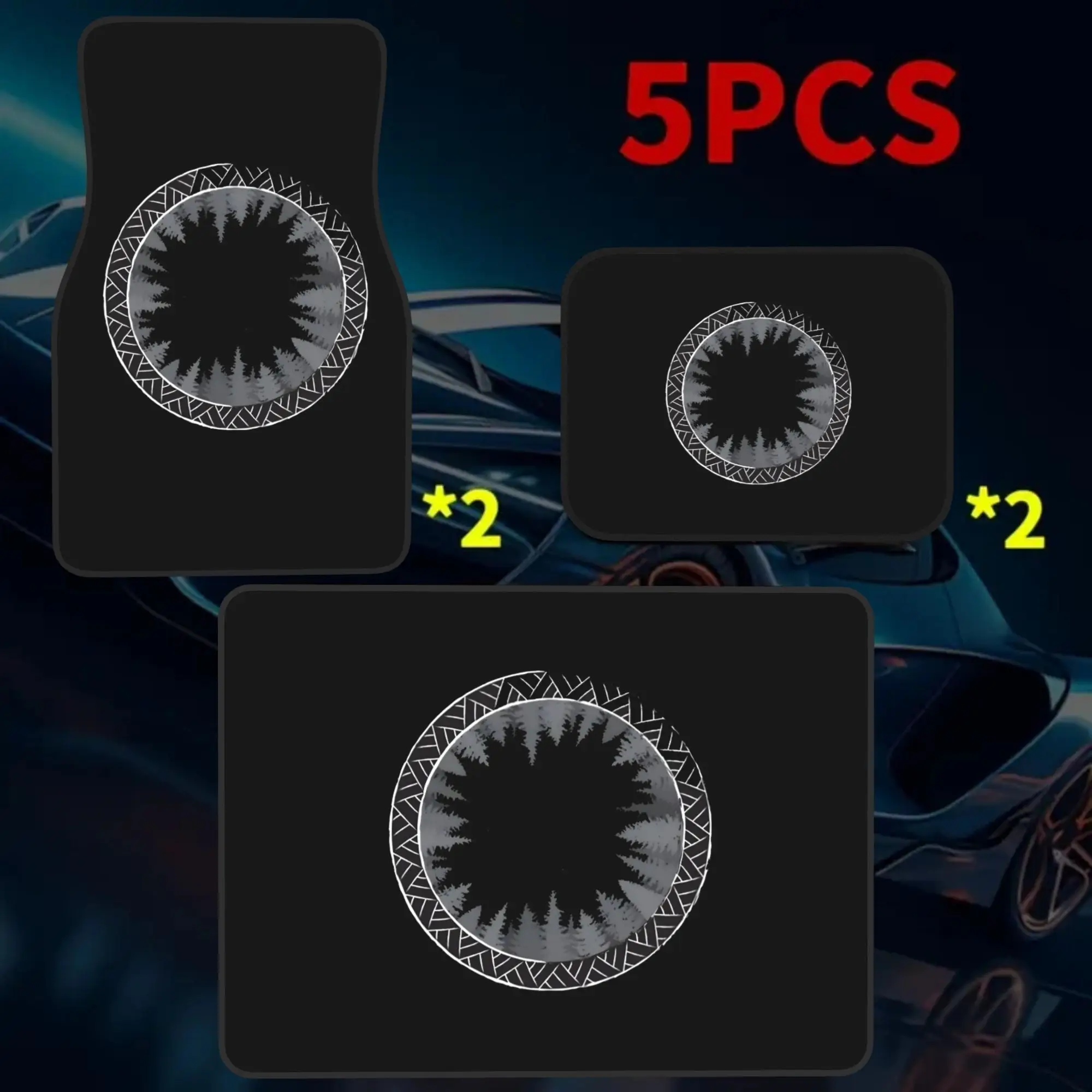 5pcs Circular Monochrome Ornament With Tribal Weave Border And Pine Silhouette Motif General Motors Front And Rear Floor Mats |