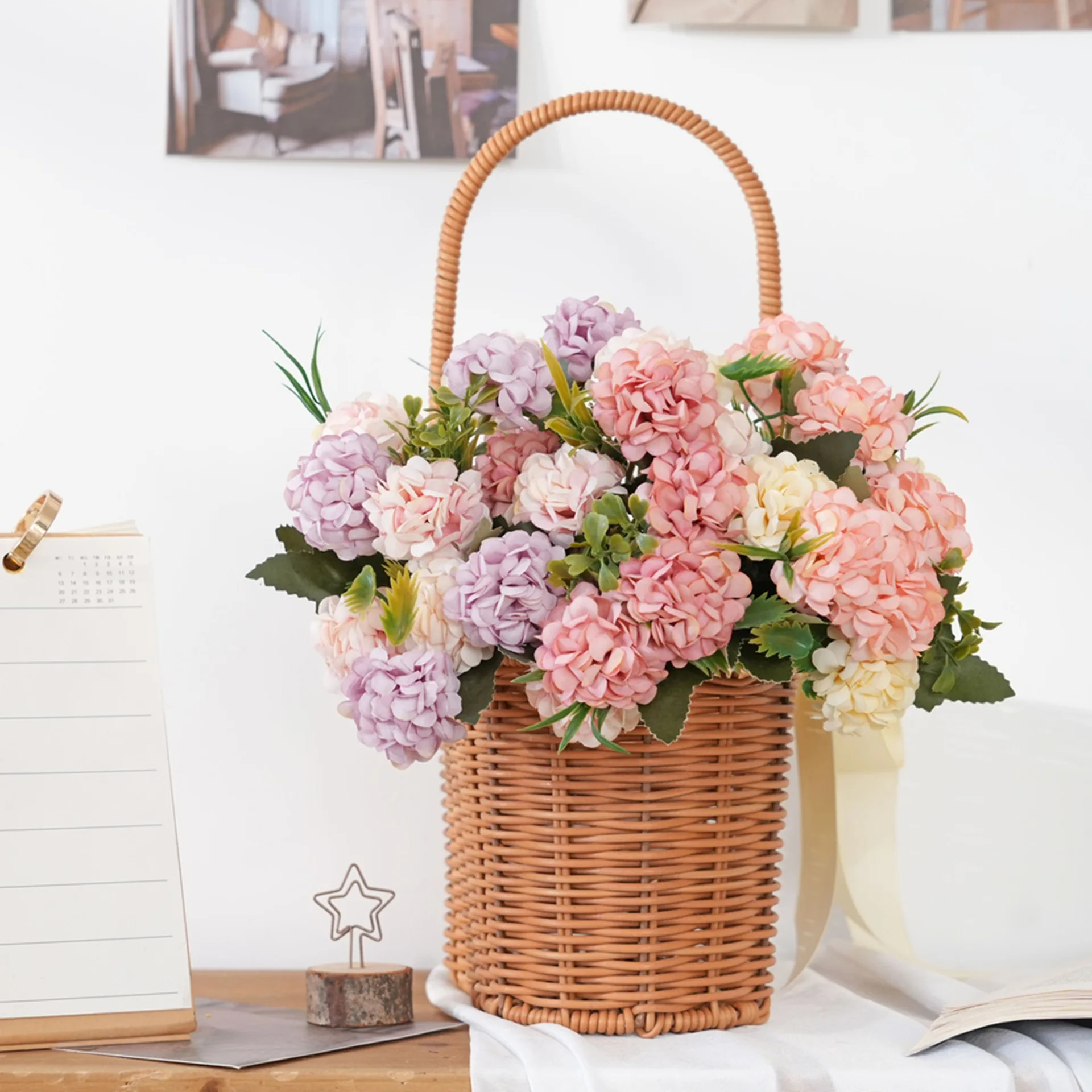 

1PC Artificial Flowers Wedding Home Bedroom Decoration Bridal Bouquet Garden Fake Silk Hydrangeas Vase for Board Outdoors