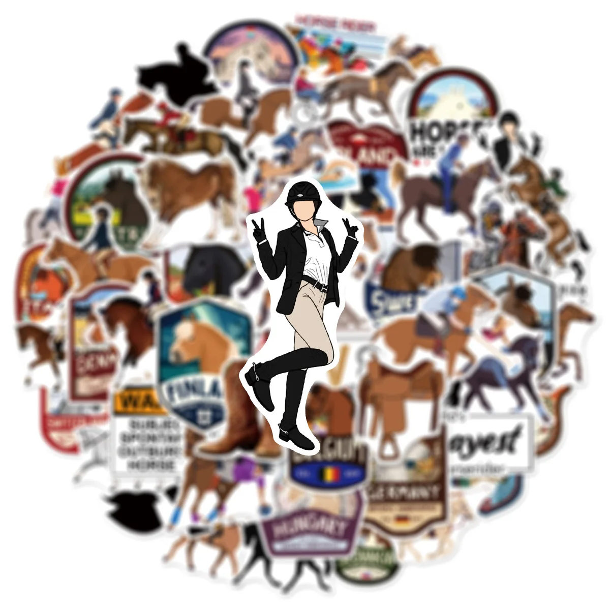 

10/50PCS Equestrian Horse Racing Sport Graffiti Stickers Funny Sport Cartoon Roll Decal DIY Luggage Phone Cup Scrapbook Kid Toys