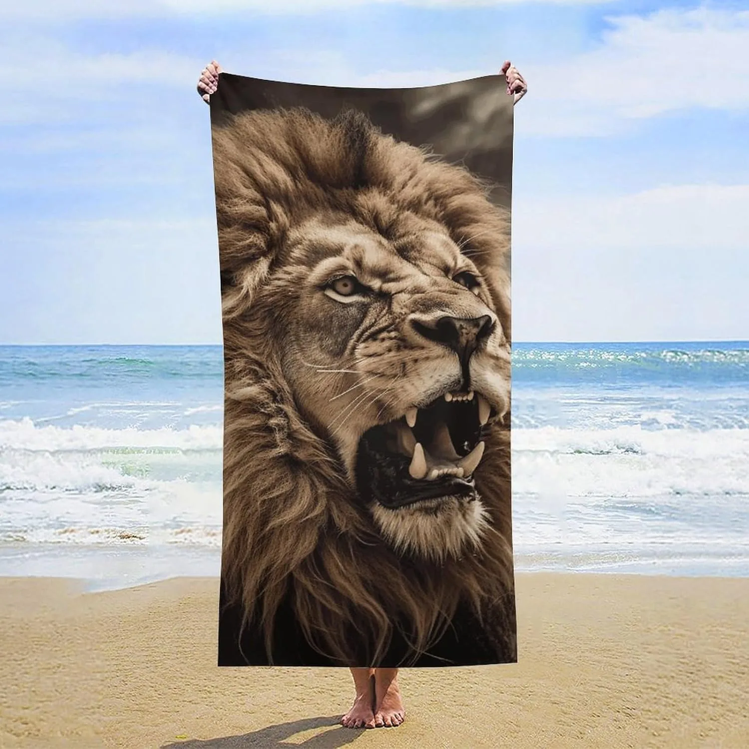 Roar Your Style with Our Majestic Lion-Print Beach Towel! Suitable for towels, bath towels, beach towels