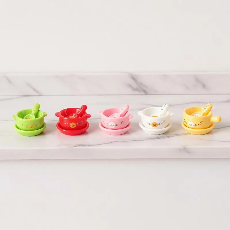 3Pcs 1/12 Dollhouse Mini Noodle Bowl Dish Plate Set Simulation Tableware for Doll House Scene Decoration Play Props