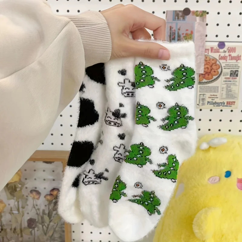 Autumn and Winter Style Milk Point Fuzzy Socks, Thickened Inner Lining for Warmth, Cute Family Warm Socks view 4